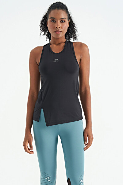 TOMMY LIFE O Neck Black Slit Women's Sports Undershirt - Zero Sleeve, Standard Fit - 97256