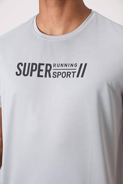 TOMMY LIFE Γκρι αναπνεύσιμο ανδρικό μπλουζάκι με λεπτή ελαστική τυπική εφαρμογή - 88385