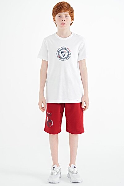 TOMMY LIFE Tricou pentru băiat cu broderie albă, cu decolteu în formă de O, c...