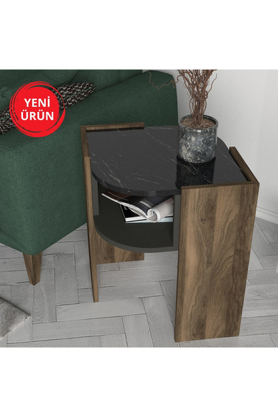 Dekorister Exclusive Marbel Koltuk Yan Sehpa Ceviz-mermer