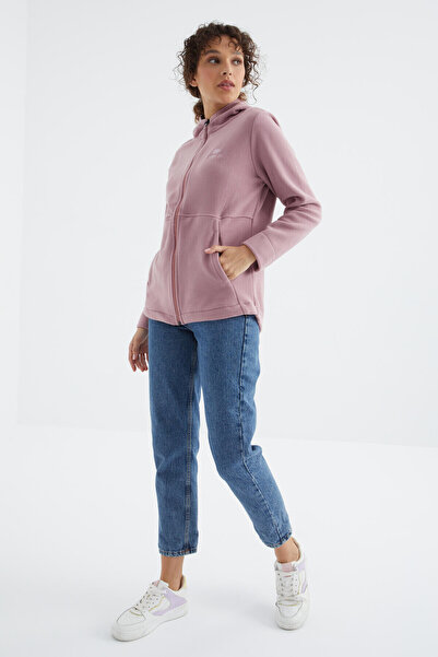 TOMMY LIFE Dusty Rose kapucnis cipzáras kényelmes formájú női polár pulóver - 97233