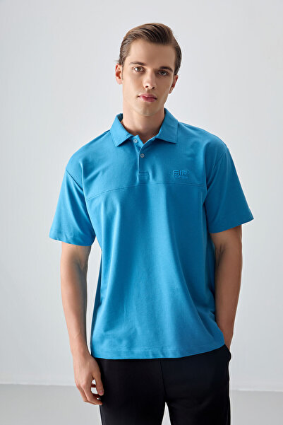 AIR JONES Бензиновий синій бавовняний товстий м'який текстурований комір поло...