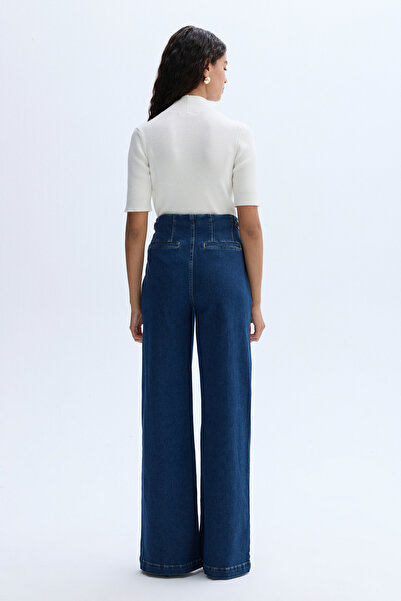 Mudo ZİNCİR DETAYLI PİLELİ WIDE LEG JEAN PANTOLON