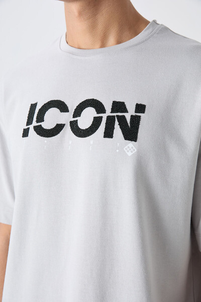 TOMMY LIFE Ανδρικό μπλουζάκι από πέτρινο βαμβακερό χοντρό μαλακό ανάγλυφο τυπωμένο μπλουζάκι - 88331