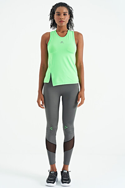 TOMMY LIFE Neon Green O Neck Slit Women's Sports Undershirt - Zero Sleeve, Standard Fit - 97256