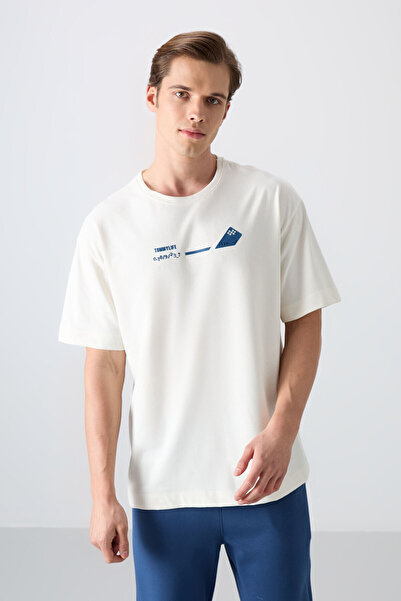 TOMMY LIFE Ecru Cotton Thick Soft Textured Oversize Fit Printed Men's T-Shirt - 88330