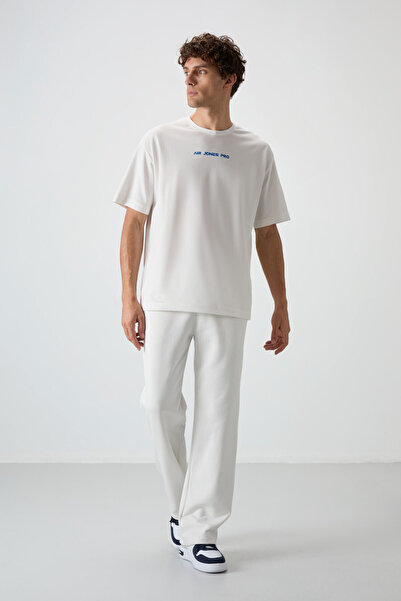 AIR JONES Ανδρικό μπλουζάκι εκρού με χοντρή επιφάνεια με υφή Oversize Fit Printed - 88364