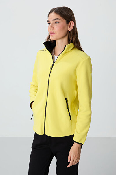 TOMMY LIFE Lemon High Collar Zippered Comfortable Form Women's Fleece Sweatshirt - 97173