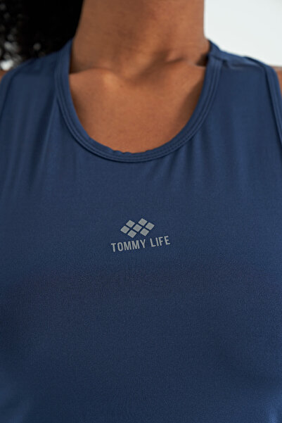 TOMMY LIFE Indigo O Neck Slit Zero Sleeve Women's Sports Undershirt - 97256