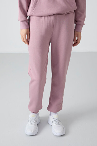 TOMMY LIFE Gül Kurusu Kapüşonlu Kanguru Cep Oversize Lastik Paça Kadın Eşofman Takımı - 95288