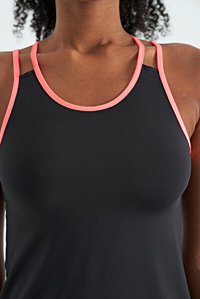 TOMMY LIFE Black Double Strap Back Detailed Standard Mold Women's Sports Undershirt - 97258