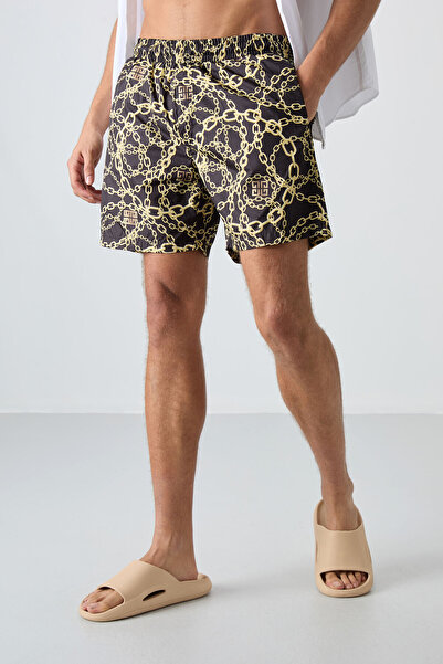 TOMMY LIFE Ανδρικό μαγιό με μοτίβο αλυσίδας Quick Dry Standard Fit - 81267