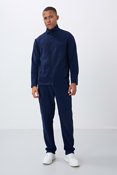 TOMMY LIFE Ανδρικές φόρμες Fleece Σετ Indigo - Stand γιακά, Τσέπη με φερμουάρ, Standard Fit - 85193