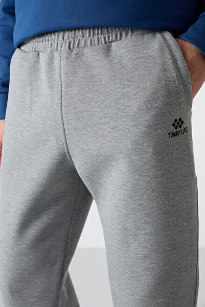TOMMY LIFE Grey Melange Lace-up Narrow Leg Men's Tracksuit Bottom - 84999