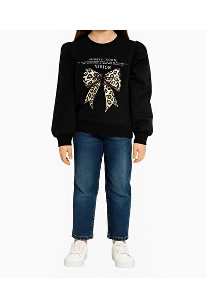 Little Star Girl's Leopard Flower Accessory Sweatshirt