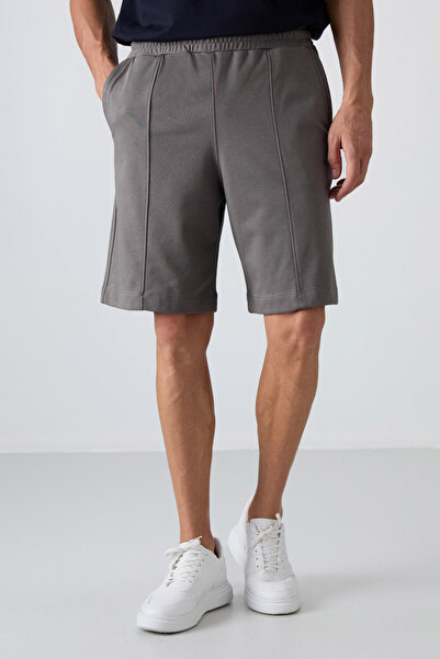 TOMMY LIFE Dark Gray Cotton Thick Soft Textured Comfort Fit Basic Men's Shorts - 81261