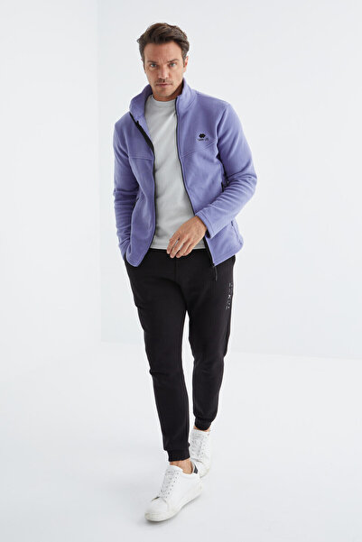 TOMMY LIFE Ανδρικό φούτερ Fleece - Μωβ ανοιχτό, με φερμουάρ, γιακάς, κανονικό μέγεθος - 88134