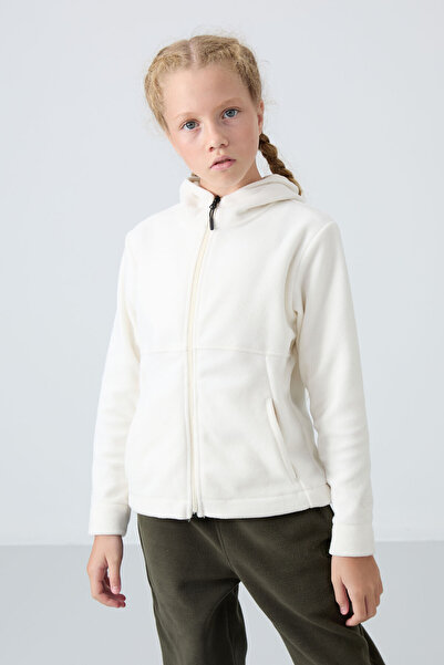 TOMMY LIFE Ekru Kalın Yumuşak Dokulu Standart Fit Nakışlı Polar Kız Çocuk Swe...