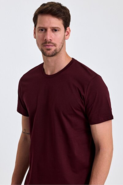 COMBİNE MİCHAİL Ανδρικό μπλουζάκι μπορντό 100% βαμβακερό με λεπτή εφαρμογή με λαιμόκοψη