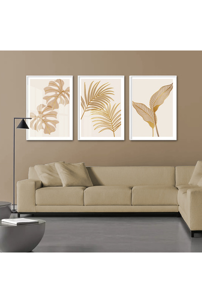 KOLAJTASARIM Yaprakların Dansı: Üçlü Metal Çerçeveli Tablo Takımı