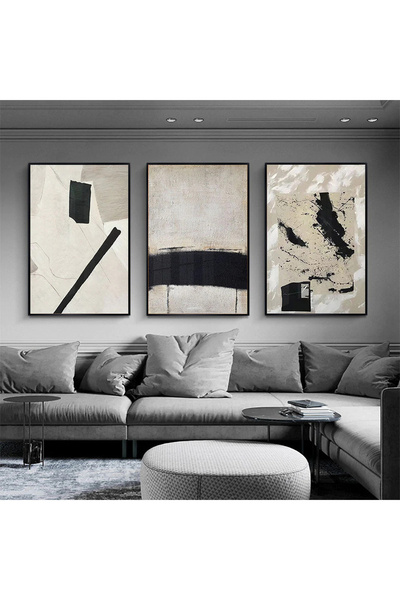 KOLAJTASARIM Monokromatik Şıklık: Bej ve Siyahın Kontrastı Üçlü Metal Çerçeve...