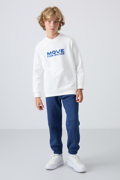 TOMMY LIFE Boy's Ecru Cotton Printed Sweatshirt - Thick Feather Inside, Soft Texture - 11216