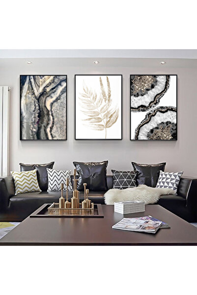 KOLAJTASARIM Mermerin Sofistike Desenleri Ve Altın Yapraklar Metal Çerçeveli ...