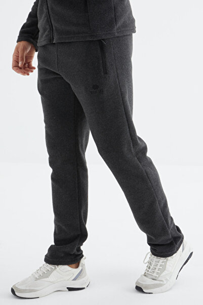 TOMMY LIFE Ανδρικό σετ αθλητικής φόρμας από φλις Anthracite Melange με όρθιο γιακά, βασικό φερμουάρ, τσέπες και κανονική εφαρμογή - 85193