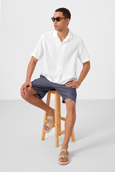 TOMMY LIFE Ανδρικό σορτς Chino τζιν Navy Blue Standard Fit υφαντό ελαφρώς ελα...