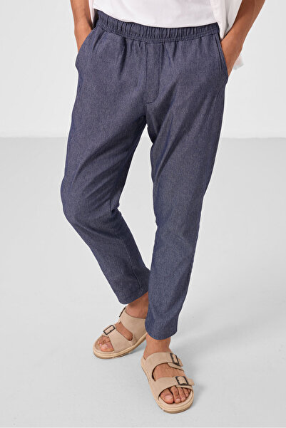 TOMMY LIFE Denim Navy Blue Standard Fit Woven Light Flexible Chino Men's Trousers - 82177