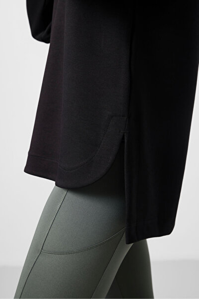 TOMMY LIFE Black Soft Textured O Neck Comfortable Form Women's Tunic Sweatshirt - 97305