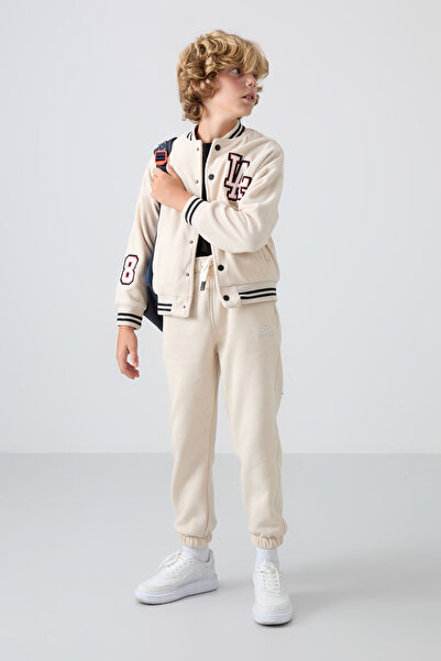 TOMMY LIFE Bej Kalın Yumuşak Dokulu Standart Fit Nakışlı Polar Erkek Çocuk Ko...