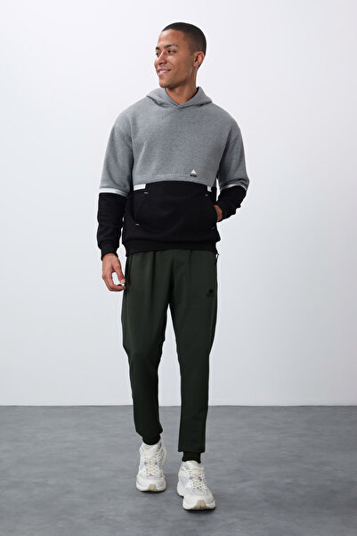 TOMMY LIFE Gri Melanj Pamuklu Kalın İçi Tüylü Yumuşak Dokulu Comfort Fit Nakı...