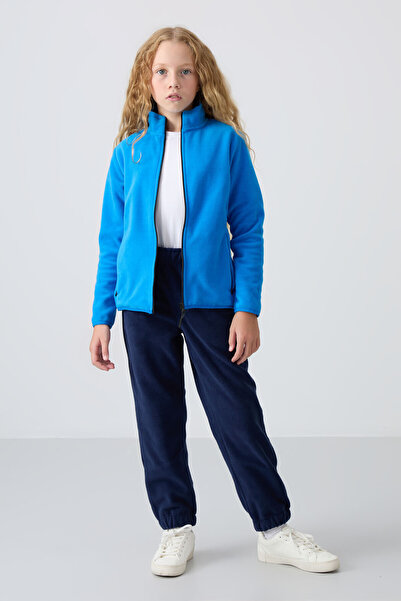 TOMMY LIFE İndigo Kalın Yumuşak Dokulu Standart Fit Nakışlı Polar Kız Çocuk E...