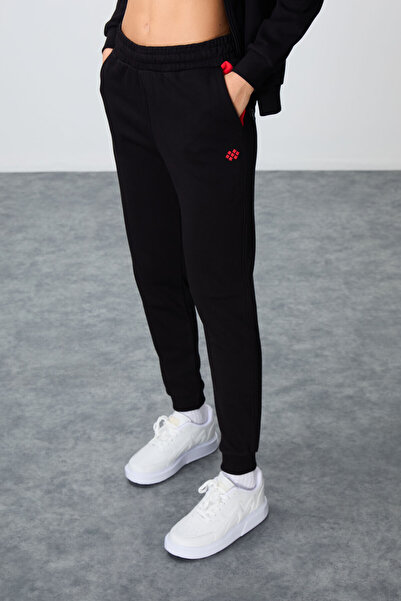 TOMMY LIFE Black Compact Cotton Thick Smooth Textured Hooded Oversize Fit Women's Tracksuit Set - 95343