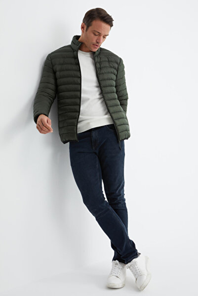 TOMMY LIFE Khaki Zippered Standard Fit Cold Resistant Men's Puffer Coat - 88166