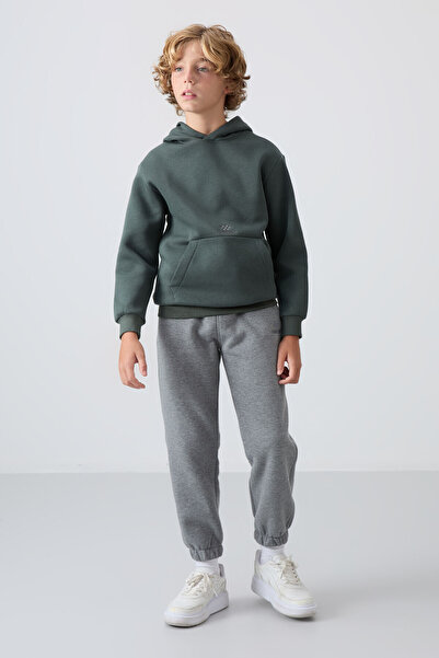 TOMMY LIFE Γκρι μελανζέ βαμβακερό χοντρό ύφασμα με χνούδι στο εσωτερικό Standard Fit Ανδρικό παιδικό παντελόνι με στάμπα - 11225