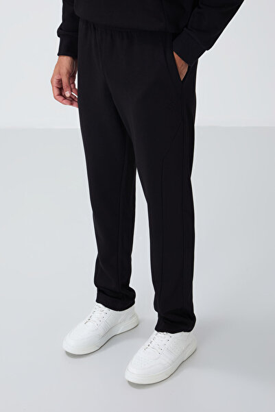 TOMMY LIFE Black Compact Cotton Thick Smooth Textured O Neck Comfort Fit Men's Tracksuit Set -85263