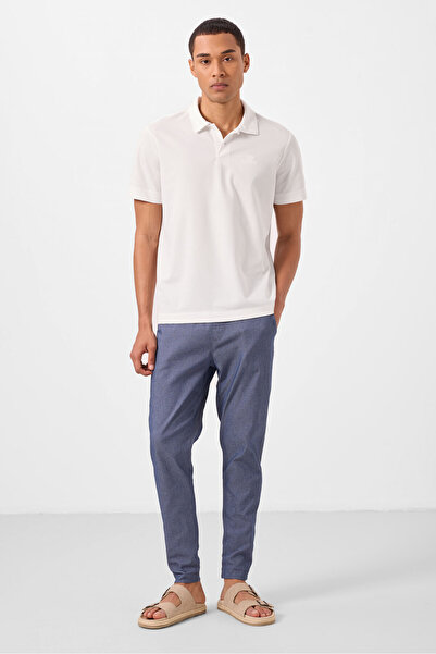 TOMMY LIFE Denim Navy Blue Standard Fit Woven Light Flexible Chino Men's Trousers - 82180