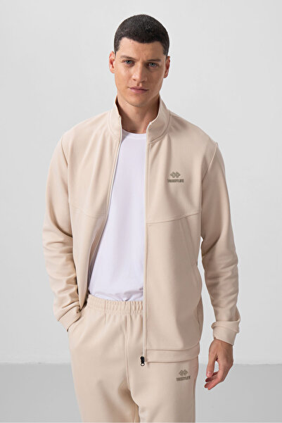 TOMMY LIFE Ανδρική αθλητική φόρμα μπεζ επιφάνειας με υφή άνετη φόρμα - 85273