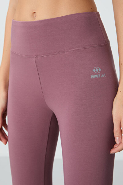 TOMMY LIFE Dried Rose High Waist Slim Fit Skinny Leg Women's Capri Leggings - 93097