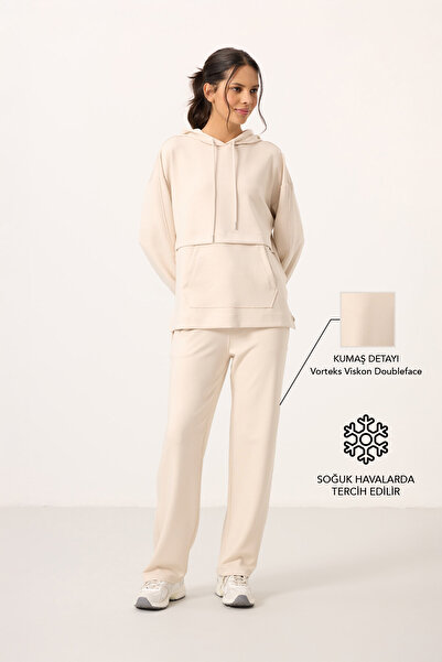 TOMMY LIFE Beig Soft Oversize Women's Tracksuit with Doors - 95348