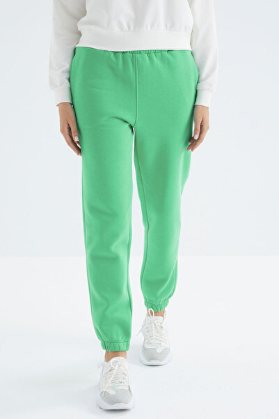 TOMMY LIFE Water Green High Waist Raised 3 Thread Cotton Basic Women's Sweatpants - 94624