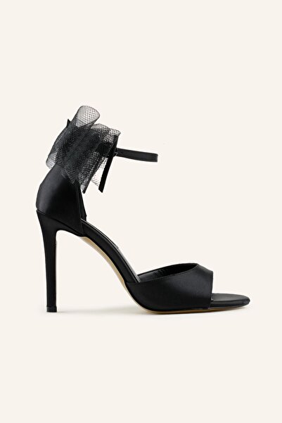 MARCATELLI Siyah Saten Selene Topuklu Sandalet