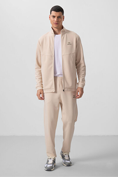 TOMMY LIFE Ανδρική αθλητική φόρμα μπεζ επιφάνειας με υφή άνετη φόρμα - 85273
