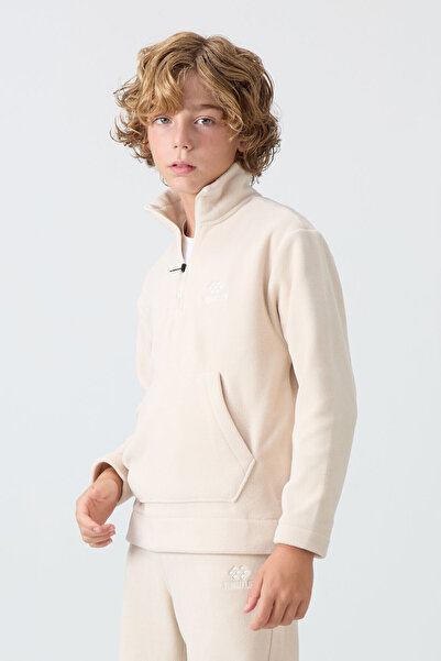 TOMMY LIFE Fiú gyapjú tréningruha szett - bézs, hímzett, vastag, puha textúra - 11218