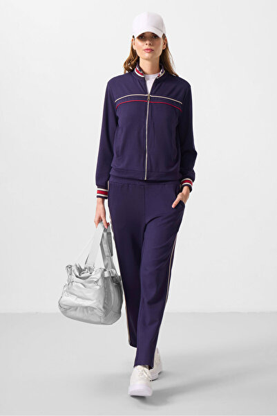 TOMMY LIFE Sötétlila puha textúrájú kötöttáru állógallér, túlméretezett női tréningruha - 95350