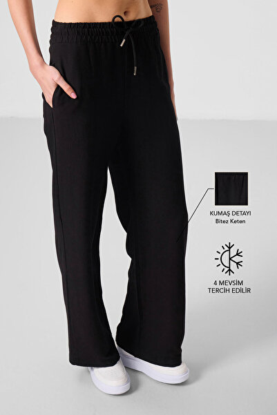 TOMMY LIFE Black Linen Wide Leg Comfortable Form Women's Palazzo Trousers - 94675