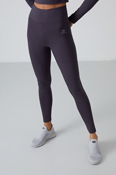 TOMMY LIFE High Waist Anthracite Slim Fit Crop Top and Leggings Set - Long Sleeve - 95286