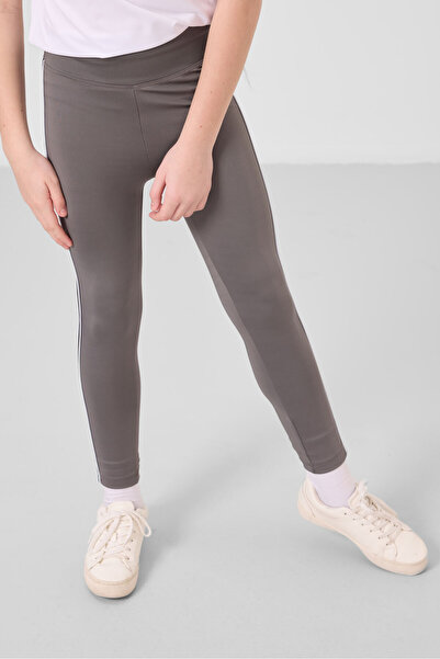 TOMMY LIFE White-Dark Gray O Neck Side Stripe Detailed Standard Fit Performance Girls' Tights Suit - 75191